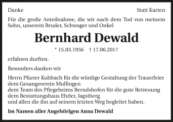 Traueranzeige von Bernhard Dewald 