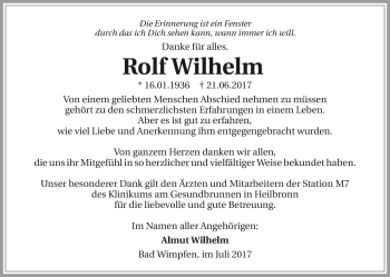 Traueranzeige von Rolf Wilhelm 