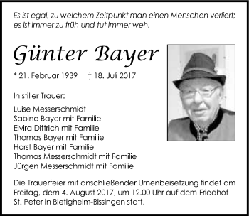 Traueranzeige von Günter Bayer 