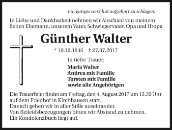 Traueranzeige von Günther Walter 