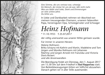 Traueranzeige von Heinz Hofmann 