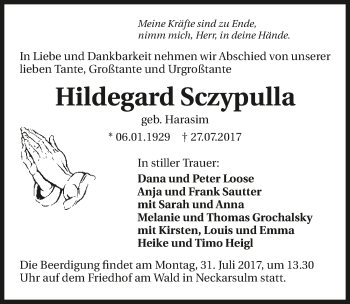 Traueranzeige von Hildegard Sczypulla 