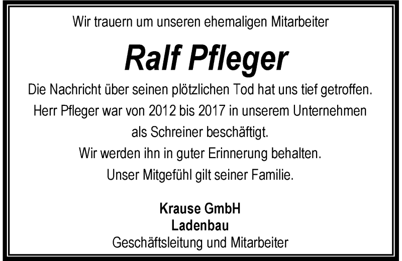  Traueranzeige für Ralf Pfleger vom 28.07.2017 aus 