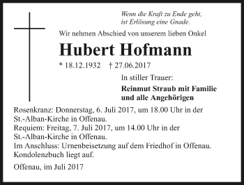 Traueranzeige von Hubert Hofmann 