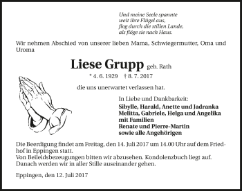 Traueranzeige von Liese Grupp 