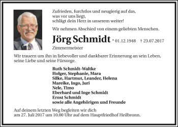 Traueranzeige von Jörg Schmidt 