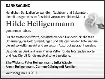 Traueranzeige von Hilde Heiligenmann 