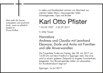 Traueranzeige von Karl Otto Pfister 