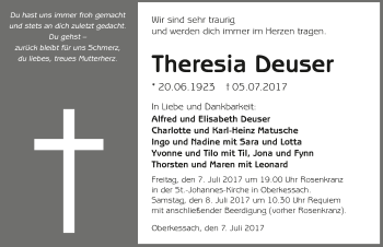 Traueranzeige von Theresia Deuser 