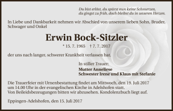Traueranzeige von Erwin Bock-Sitzler 