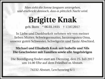 Traueranzeige von Brigitte Knak 