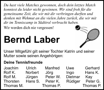 Traueranzeige von Bernd Laber 