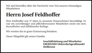 Traueranzeige von Josef Feldhoffer 