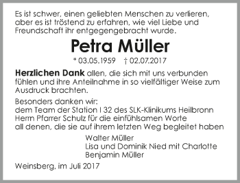 Traueranzeige von Petra Müller 