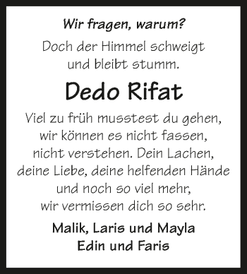 Traueranzeige von Dedo Rifat 