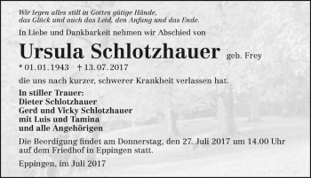 Traueranzeige von Ursula Schlotzhauer 