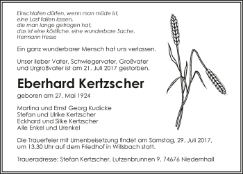 Traueranzeige von Eberhard Kertzscher 