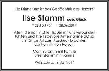 Traueranzeige von Ilse Stamm 