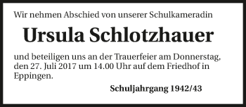 Traueranzeige von Ursula Schlotzhauer 