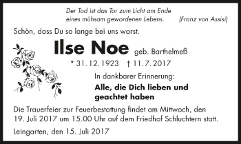 Traueranzeige von Ilse Noe 