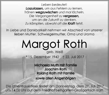 Traueranzeige von Margot Roth 