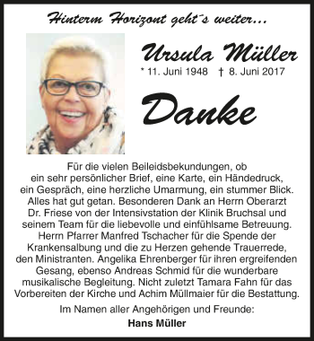 Traueranzeige von Ursula Müller 