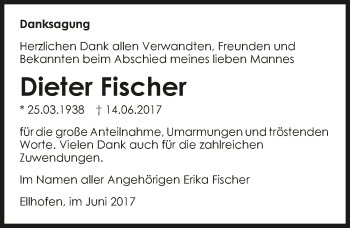 Traueranzeige von Dieter Fischer 