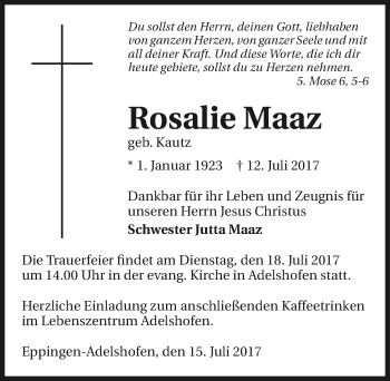 Traueranzeige von Rosalie Maaz 