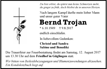 Traueranzeige von Bernd Trojan 