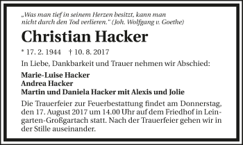 Traueranzeige von Christian Hacker 