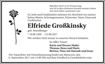 Traueranzeige von Elfriede Großkinsky 