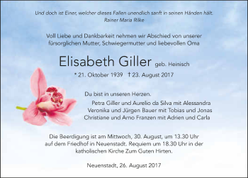 Traueranzeige von Elisabeth Giller 