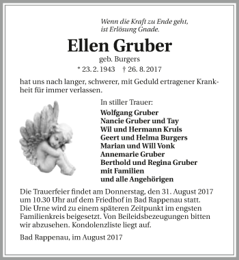 Traueranzeige von Ellen Gruber 