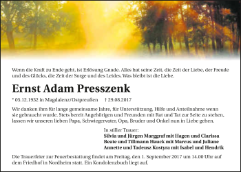 Traueranzeige von Ernst Adam Presszenk 