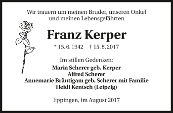 Traueranzeige von Franz Kerber 