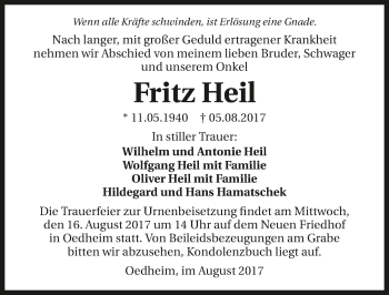 Traueranzeige von Fritz Heil 