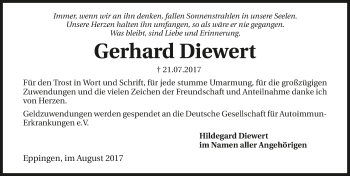 Traueranzeige von Gerhard Diewert 