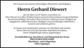 Traueranzeige von Gerhard Diewert 