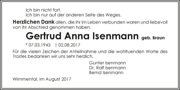 Traueranzeige von Gertrud Anna Isenmann 