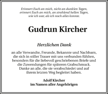 Traueranzeige von Gudrun Kircher 