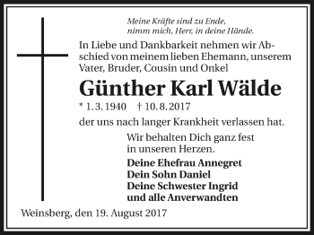 Traueranzeige von Günther Karl Wälde 