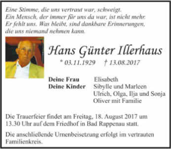 Traueranzeige von Hans Günter Illerhaus 