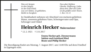 Traueranzeige von Heinrich Hecker 