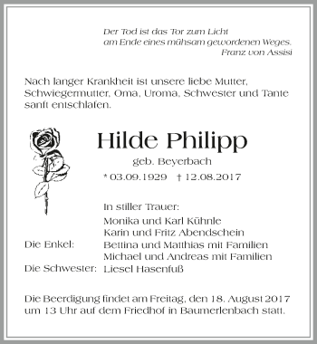 Traueranzeige von Hilde Philipp 