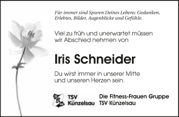 Traueranzeige von Iris Schneider 