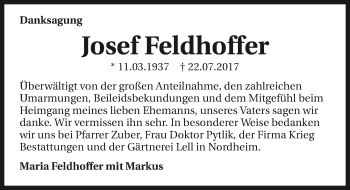 Traueranzeige von Josef Feldhoffer 