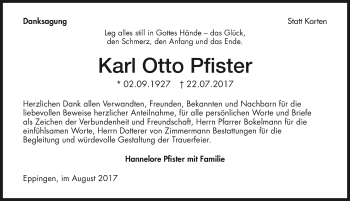 Traueranzeige von Karl Otto Pfister 