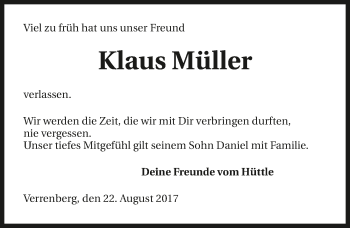 Traueranzeige von Klaus Müller 