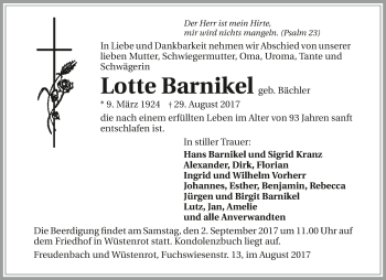 Traueranzeige von Lotte Barnikel 