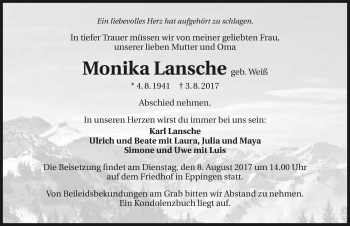 Traueranzeige von Monika Lansche 